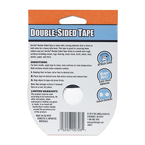 Image of Gorilla Double-Sided Tape, 1.41 inch x 8 yd, Gray, (Pack of 6)