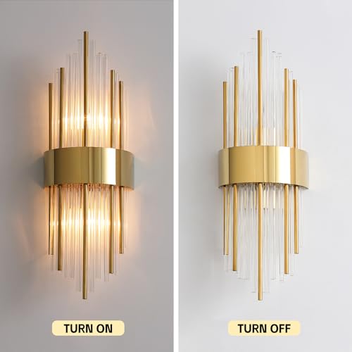 Image of Aomesinc Modern Crystal Wall Light Fixtures Gold Wall Sconce Brushed Wall Lamp for Bedroom Living Room Bathroom Vanity Bedside Hallway Gold(Without Bulb)