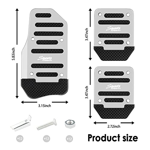 3Pcs Auto Manual Transmission Accelerate Clutch Brake Padal Cover Kit,Nonslip&No Drill Aluminum Alloy Sports Interior Accessories For Car,Suv,Truck (Silver/3Pcs) #TOP1