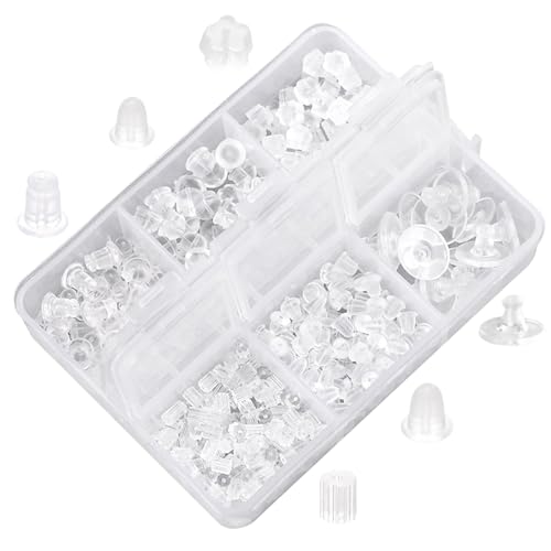 GVSS 600 Pièces Fermoirs Boucles d'Oreille en Silicone avec 6 Styles Hypoallergéniques,Dos Souple pour Goujons,Crochets et Création de Bijoux,Taille Mixte et Transparent