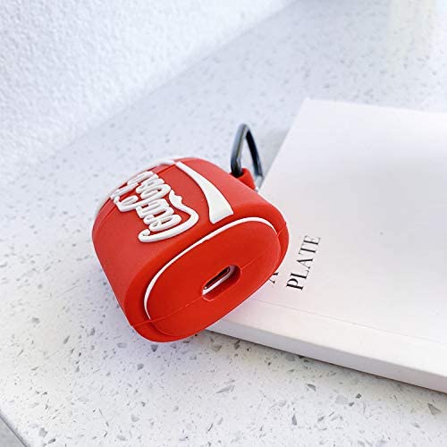 Image of FOLX FAC70 AirPods 1&2 GEN Soft Silicone Protective Case 3D Design Shockproof Case Cover with Anti-Lost Metal Keyring Compatible for Apple AirPods 1&2 Generation (COCA- COLA), Red