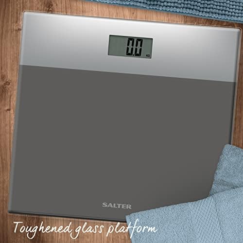 Salter 9206 SVSV3R Digital Bathroom Scale, Toughened Glass Platform Electronic Scales, Easy Read LCD Display, Step On Activation, Max. Weight 180 KG/400 lbs, 15-Year Guarantee, Silver/Grey