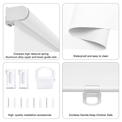 Blackout Roller Shades Blinds Cordless for Windows Pull Down Room Darkening Door Blinds with Thermal Insulated Easy to Install for Living Room,Bedroom,Home,Office Bathroom White 52" Wx72 H