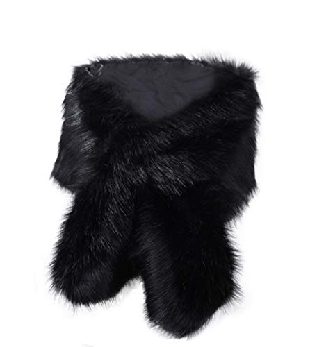 Kevins Bridal Women's Faux Fur Shawl Wraps Cloak Coat Sweater Cape for Evening Party Black