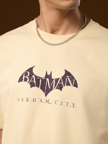 Image of The Souled Store Batman: to The Rescue Men and Boys Short Sleeves Round Neck Grey Graphic Printed Cotton Oversized T-Shirts