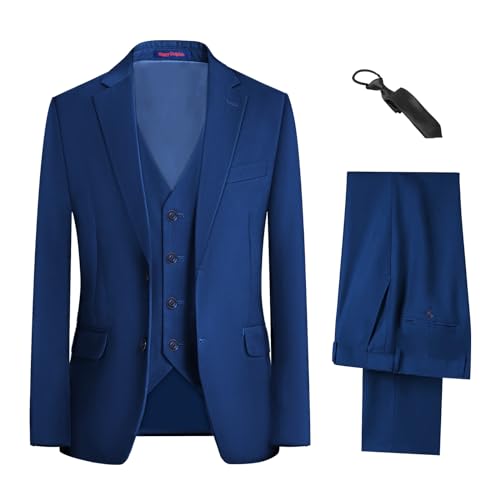 Happy Dolphin Boy Suit Slim Fit 3 Pieces Kids Suit Boy Wedding Suit Communion Ring Bearer for Boys Size 14 Tuxedo Outfit Boys' Blue Royal Blue Set Dress Clothes Teen Youth Adjustable Waist