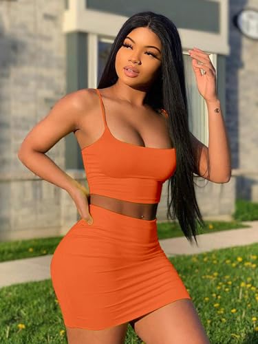 Image of BORIFLORS Women's Sexy 2 Piece Bodycon Mini Party Dresses Halloween Costume Strap Crop Top Short Skirt Set