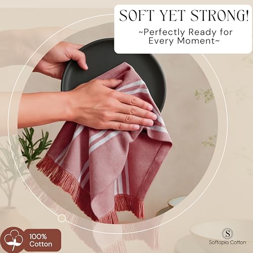 Image of Stripe Kitchen Dish Towels 4 Pack, 16x26 Inches, Quick Drying Cloths, 100% Cotton, Absorbent Wash Rags, Washable and Reusable, Cleaning Towels for Dishes, Everyday Drying Use - Rust