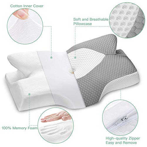 Elviros Oreillers à Mémoire de Forme, Oreillers Ergonomiques pour la Nuque, Oreiller Ergonomique Forme Orthopédique Anti Douleur, Décontracter Les Muscles aux Épaules, Gris Elviros Oreillers à Mémoire de Forme, Oreillers Ergonomiques pour la Nuque, Oreiller Ergonomique Forme Orthopédique Anti Douleur, Décontracter Les Muscles aux Épaules, Gris