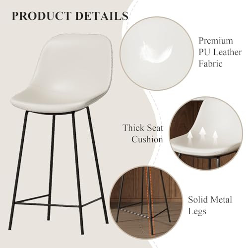 Juego de 4 butacos para barra NIOIIKIT de 36", tapizados en cuero sintético con respaldo ergonómico, silla sin brazos con patas metálicas y reposapiés, para cocina (blanco) miniatura 3
