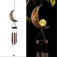 lifemet Windspiel, Solarleuchten – angetriebene LED-Mond-Nachtlichter, für den Außenbereich, Garten, wasserdicht, Metall, Windglocken-Licht, Lampe für Terrasse, Deck, Rasen, Hof, Terrasse