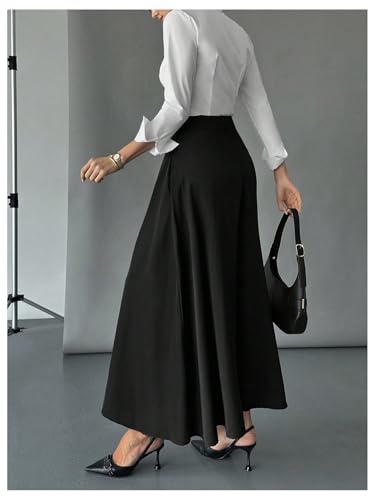 Verdusa Women's Elegant A Line Maxi Skirt High Waisted Flowy Skirt with Pockets2