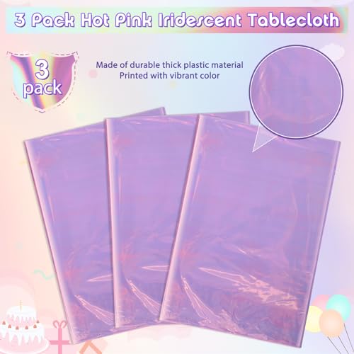 Image of FunnyPars 3 Pack Light Purple Plastic Tablecloths for Rectangle Tables, Shiny Disposable Laser Rectangle Table Covers Foil Tablecloth Iridescent Party Decoration Birthday Bridal Wedding, 39x108 Inch