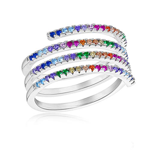 Bague spirale argent massif et oxydes multicolores, le cadeau idéal pour femme