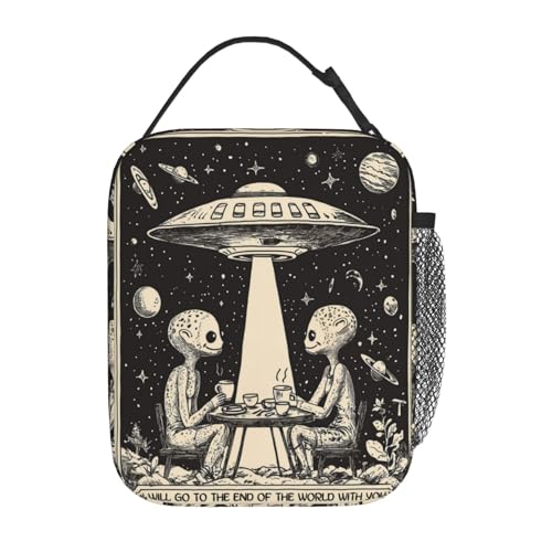 ainori Reusable Alien Romance Lunch Box for Kids Girls Women Adult, Insulated Ufo Cosmic Cafe Retro Lunch Bag,Polyester Cooler Handbags Case for School Picnic Work Travel Beach or Hiking by ainori - Used condition - Image 3
