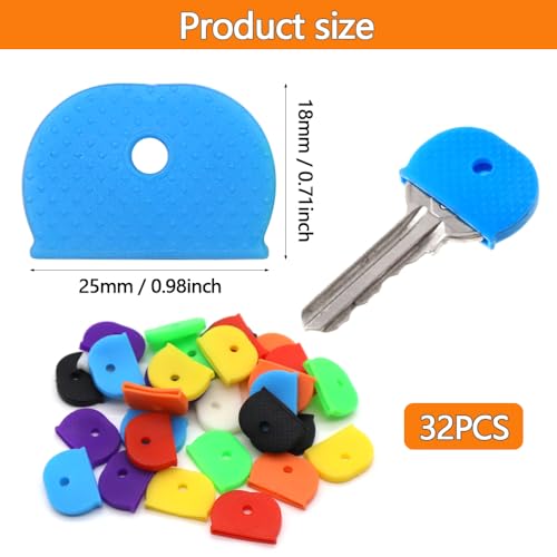 lyualma 32 Stück Schlüsselkappen Silikon-Schlüsselabdeckungen 8 Farben Halbrund für Einfache Identifizierung Türschlüssel