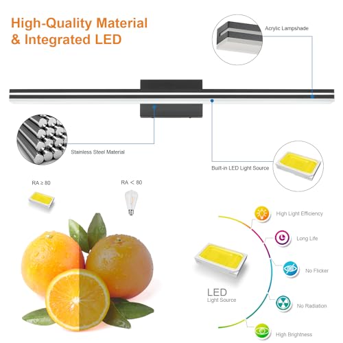 Image of SineRise 40-Inch LED Modern Bathroom Vanity Light Bar, Matte Black Modern Acrylic Bathroom Wall Lighting Fixtures Over Mirror (Cool White 6000K)