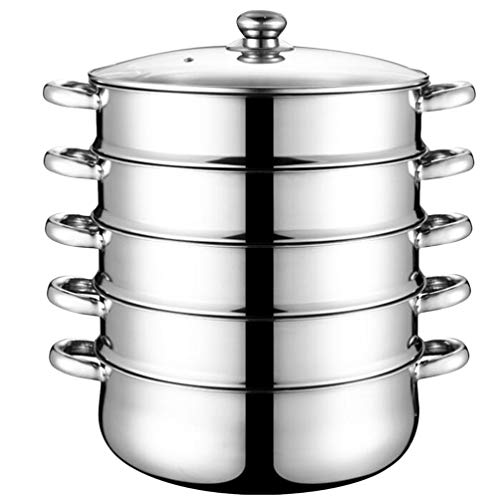YARNOW 5-Tier Stainless Steel Steamer Pot - Multipurpose Food Steamer, Dishwasher Safe - 28cm