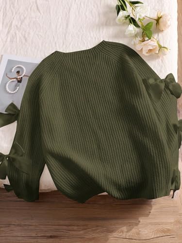 Image of SHENHE Women's Plus Size Sweaters Bow Cutout Crewneck Long Raglan Sleeve Knit Tops Chunky Sweaters