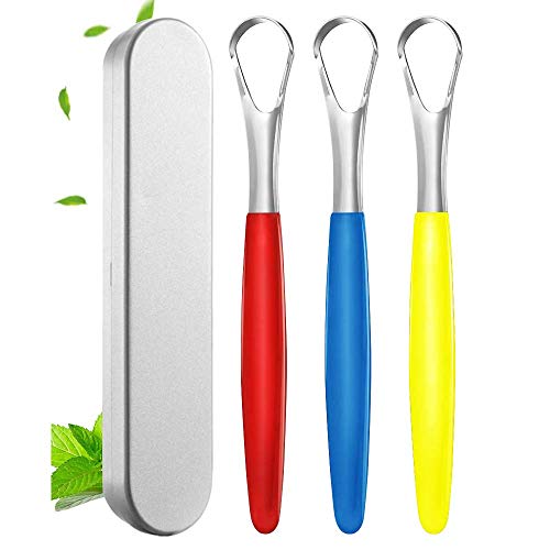 HansGo Tongue Scraper Cleaner, 3PCS Stainless Steel Fresh Breath Tongue Scraper Metal Tongue Scraping Cleaner