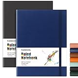 FLEEKOOL Business Journals 2 PACK - B5 College Ruled Notebook Large Soft Cover Journal with 100gsm Thick Lined Paper,376 Numbered Pages,7.6' X 10',Inner Pocket - Black Blue