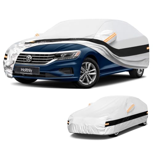 Image of 10 Layers Sedan Car Cover Custom Fit for Volkswagen Passat (1994-2026), Waterproof All Weather for Automobiles, Outdoor Full Cover Sun Dust Rain Protection with Cotton. Silver