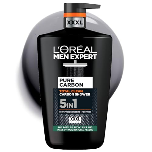 L'Oréal Men Expert Gel de Ducha Pure Carbon, Total Clean 5 en 1. Formulado con Carbón para proporcionar una limpieza e hidratación en un solo gesto. XXXL, 1000ML.