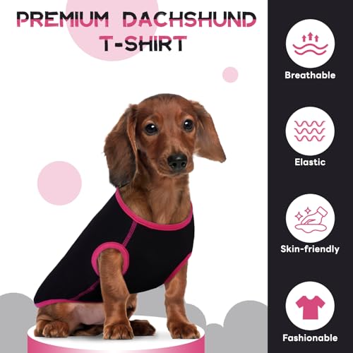 Lelepet Hundeshirt für Dackel, Hund Sommer T-Shirt Weiches Hundehemd, Atmungsaktives Dackel Hunde Shirt, Dehnbare Dackelkleidung, Leichter Hundepullover Shirt, Schwarz M