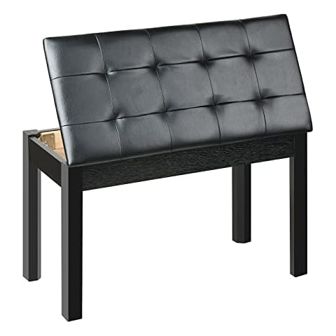 ZHRUNS Duet Piano Bench Wooden Keyboard Bench with Storage and Padded Cushion (Black) Cover