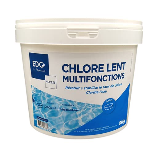 EDG Chlore Piscine Multifonctions - Désinfecte - Clarifie - Galet 200g - Seau 5 Kg- Action Permanente Longue Durée - Multiactions - Gamme Traitement Et Accessoires Piscine EDG Access