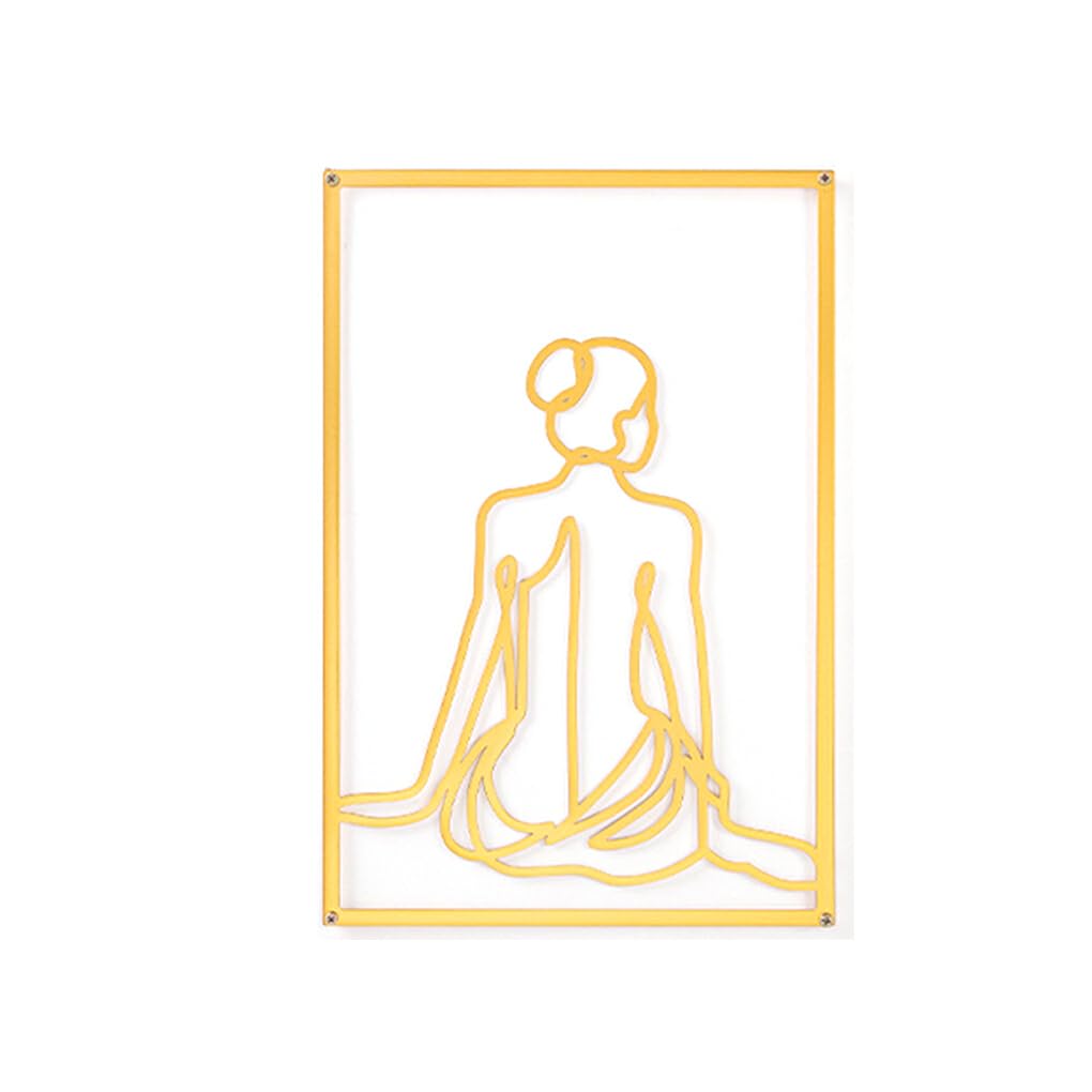 dijiusidy Nordic Decoration Simple Painting Female Line Ornament Drawing Metal Art Household Adornment Living Room Bedroom, Gold, Back