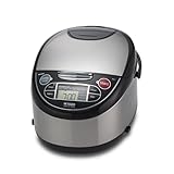 TIGER JAX-T10U-K 5.5-Cup (Uncooked) Micom Rice Cooker and Warmer with Tacook Food Steamer Cooking Tray Technology and 10 Auto-Cook Settings, Stainless Steel Black