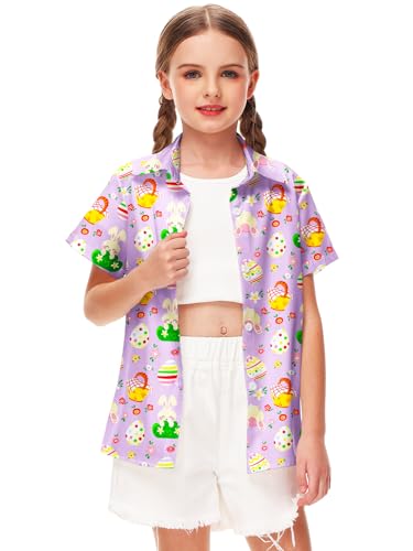 Image of Remimi Unisex Kids 4th of July Button Up Shirt Boys American Flag Print Hawaiian Beach Short Sleeve Tops 5-14 Years