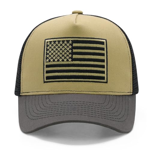 Image of American Flag Trucker Hat for Men Women, Adjustable Snapback Mesh USA Flag Baseball Cap