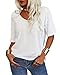 Danedvi Women Fashion V-Neck Half Sleeves Oversized T Shirt Solid Casual Loose Basic Tops White