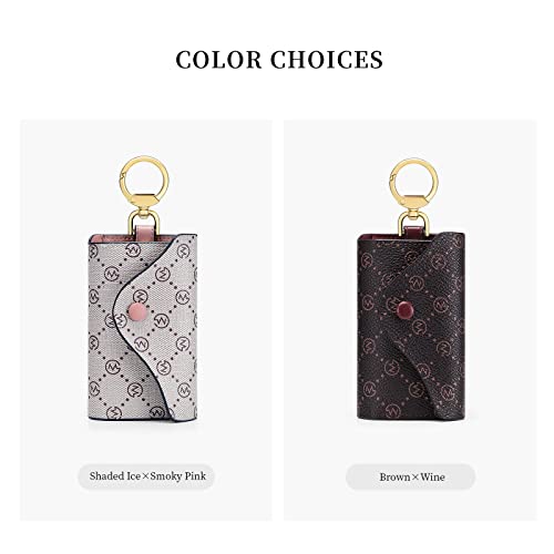 Golf Supags Women Pvc Leather Car Key Chain Card Holder Wallet Pouch 6 Hook Snap Closure Keys Money Organizer Case (Shaded Ice×Smoky Pink) #TOP4