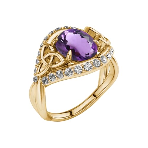 Vintage Celtic Knot Birthstone Ring Solid 10k 14k 18k Gold Oval Solitaire Irish Trinity Knot Wedding Band Womens Engraved Promise Ring Birthday for Women Wife