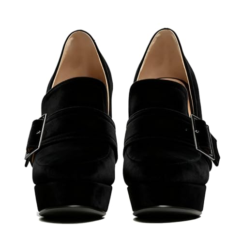 Image of SHODENSE Women Vintage Chunky Platform Loafers Pumps Tassel Round Closed Toe Slip On Suede Block High Heel Dress Loafer Shoes Buckle Strap Oxford Loafers Fringe Pump Dressy Chic Sexy Y2k 4-11 M US