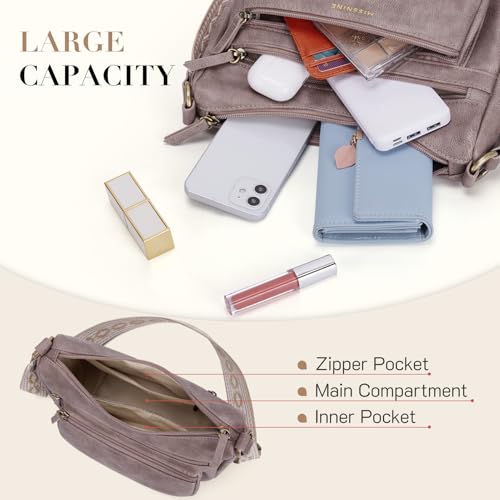 Missnine Small Crossbody Purse Women Quilted Crossbody Bags Soft Leather Shoulder Handbags with Adjustable Strap