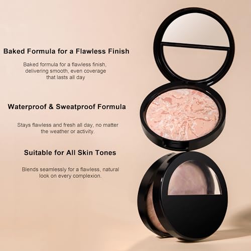 Image of AKARY Baked Powder Foundation, Oil Control Correcting Powder Foundation, Buildable Light to Medium Coverage - Demi-Matte Natural Flawless Finish Smooth Lightweight, 06 Deep