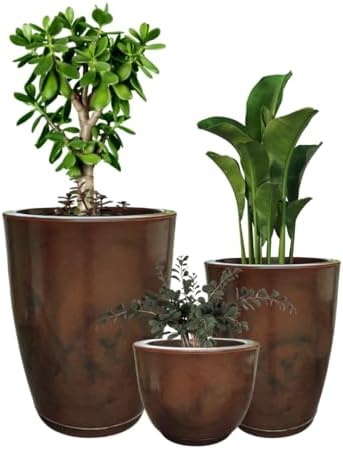 KIt 3 Vasos para Plantas Decorativo Luxo Efeito Marmorizado cor Marrom