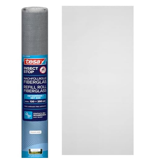 tesa INSECT STOP Nachfüllrolle Fiberglas - Fliegengitter Ersatzrolle aus Fiberglas-Gewebe für tesa Aluminium Rahmen Mückennetz Fenster & Tür - Ersatz-Rolle 120cm x 250cm, Anthrazit (Durchsichtig)