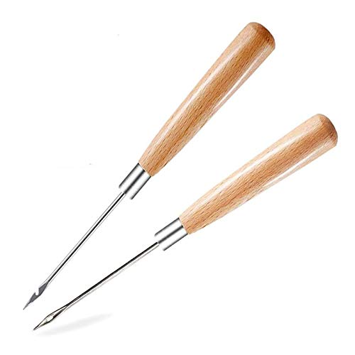 2 St&uuml;ck Ahle, Leder Werkzeug, n&auml;hahle, Leder N&auml;hen Werkzeug mit Holzgriff f&uuml;r N&auml;h und Stanzwerkzeug zum Selbermachen Punching Diy Tool
