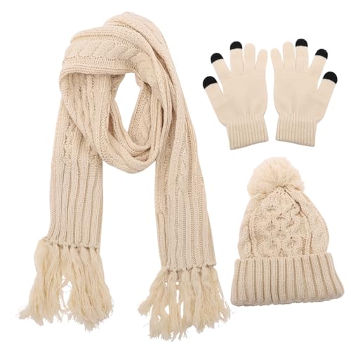 Gorro lana otoño invierno LIFKOME con guantes calientes y fular tejido para mujer
