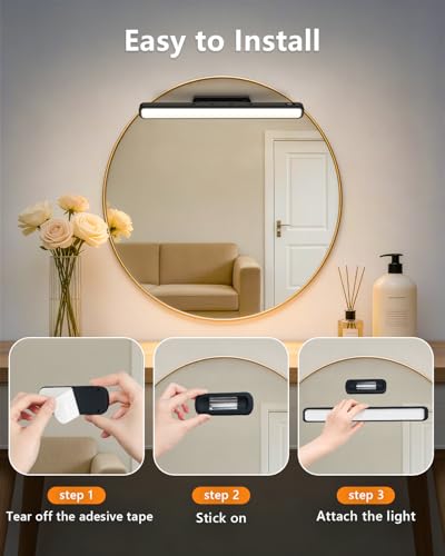 Image of WILLED 5W Vanity Lights for Mirror with Remote Control,Magnetic Stick on Mirror Lights,Adjustable Color Temperatures Magnetic Light Bar for Mirror,Makeup Light for Bedroom, Bathroom(2 Pack)