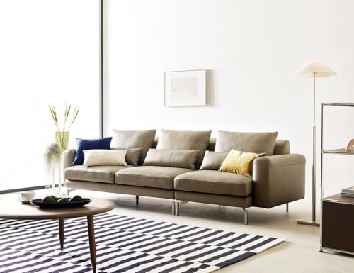 Image of Fabrique Universal 4 Seate with Puffy Moden Design Light Grey Sofa Set | Comfortable Furniture for Home Office & Living Room | Easy to Move with Stainless Steel Legs
