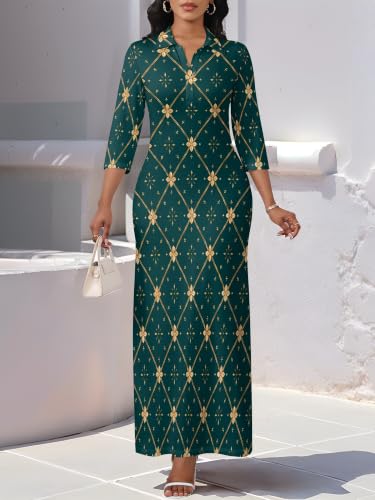 Image of PinkPatty Women's Casual 3 /4 Sleeve Polo V Neck Bodycon Maxi Dress