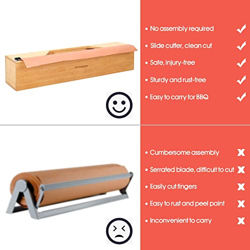 Libreshine Extra Long Butcher Paper Dispenser With Cutter, Holder For 18 Inch Aluminum Foil, Freezer Paper, Kraft Paper, Craft Paper Roll, Bamboo Wall Mount & Tabletop Foil Organizer #TOP5