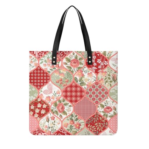 Sac à main shopper fleurs rouges pour femmes - Tote bag de voyage en toile 39x39cm