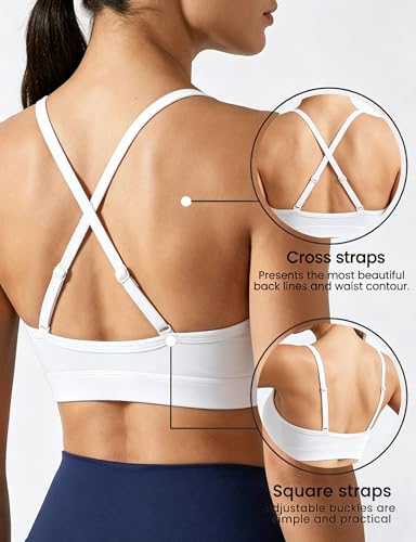 Image of Buauty Sports Bras for Women Criss Cross Back Medium Support Yoga Wireless Padded Bra with Removable Cups Racerback Bra 4 Gym